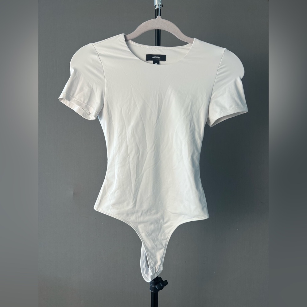 Aqua White Asymmetrical Fitted Bodysuit